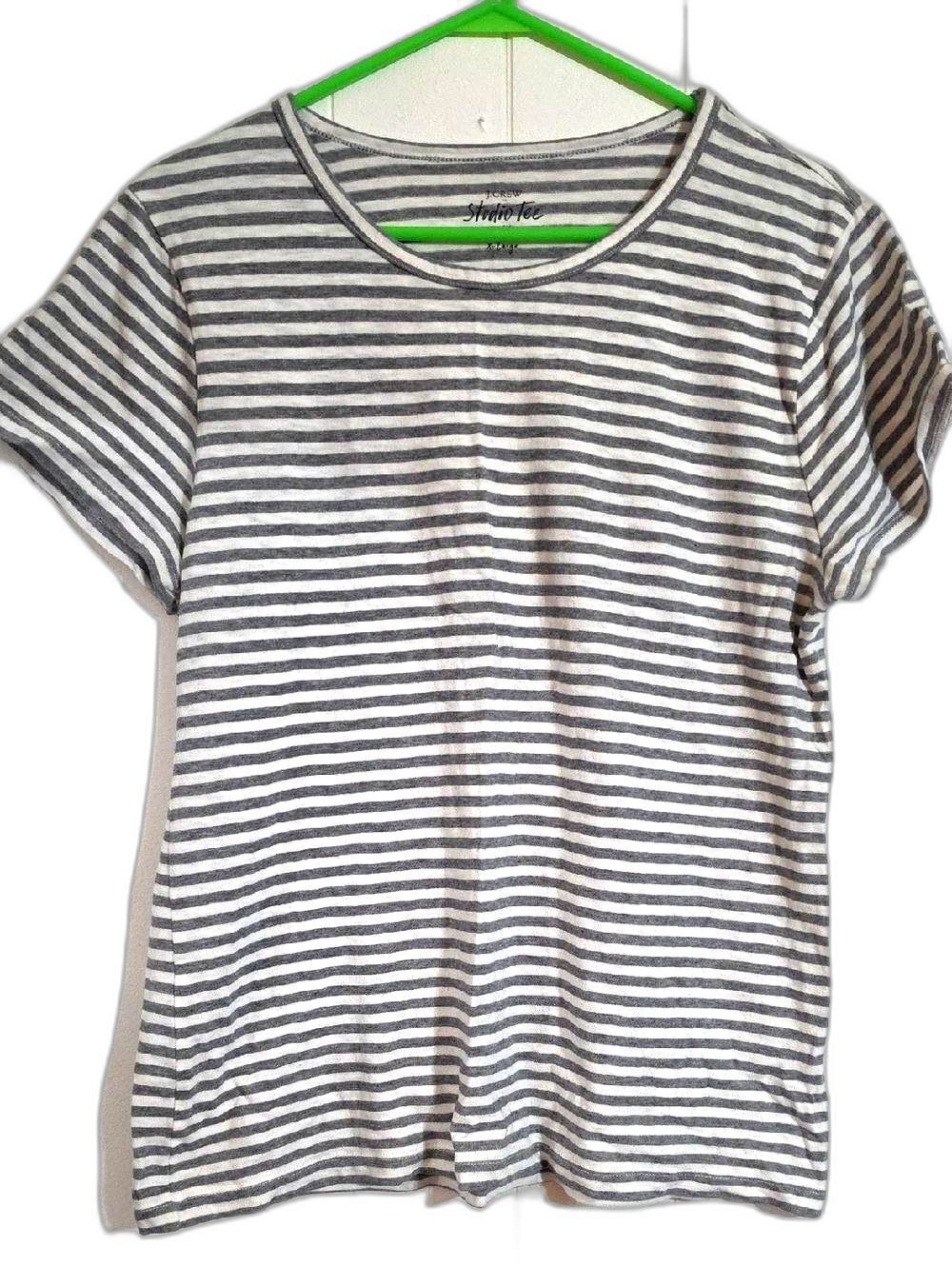 J. Crew Gray and White Striped Short Sleeve Studio Tee